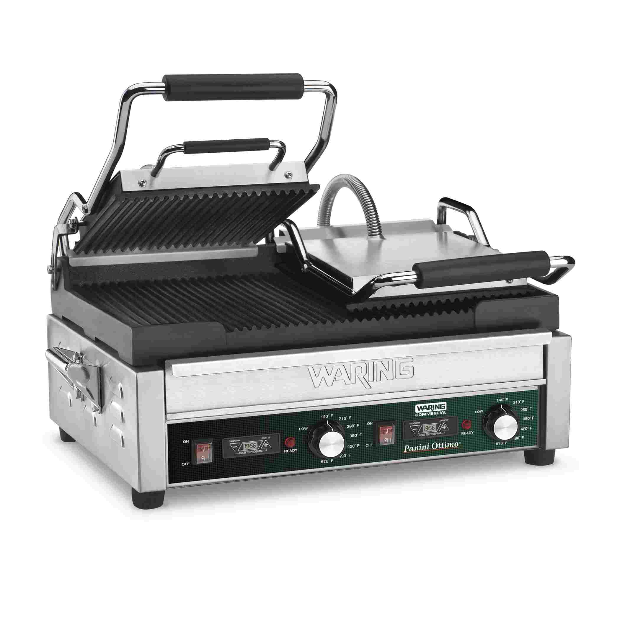 Double Ribbed Panini Grill with Timer, 17" x 9.5"